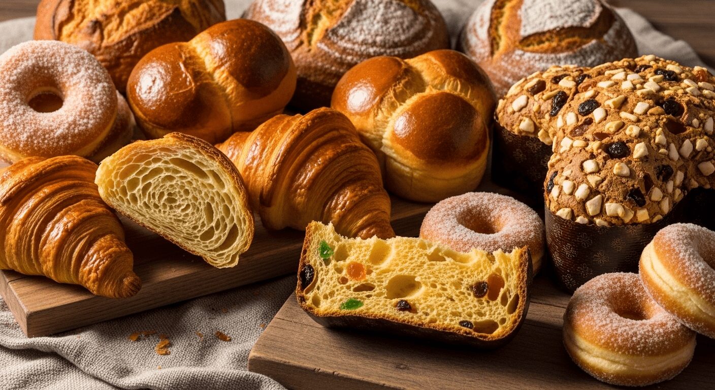 Variedade de doces e pães fermentados naturalmente. Inovações na confeitaria