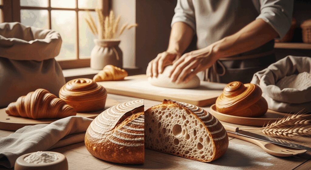 Pão de fermentação natural fresco na confeitaria. Descubra os benefícios para sua saúde e paladar