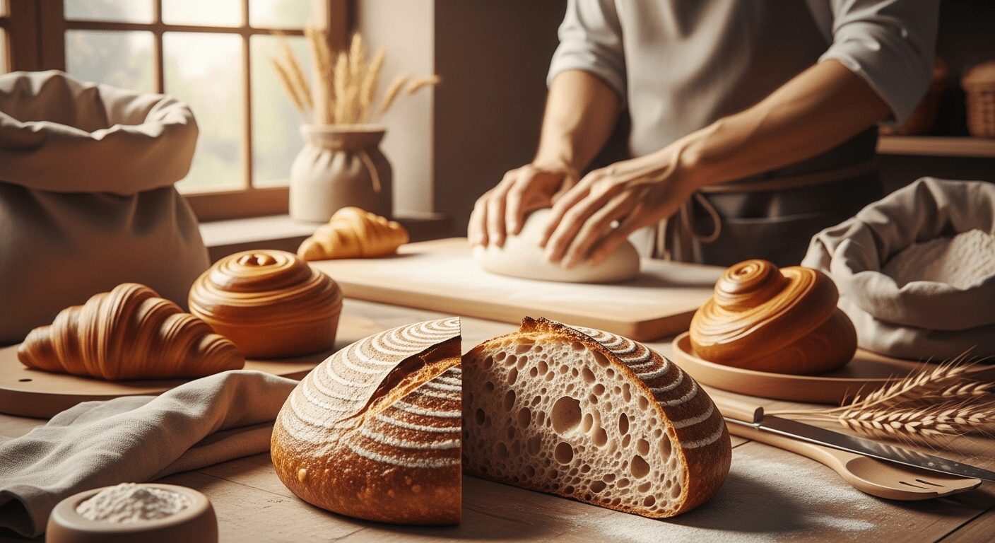 Pão de fermentação natural fresco na confeitaria. Descubra os benefícios para sua saúde e paladar
