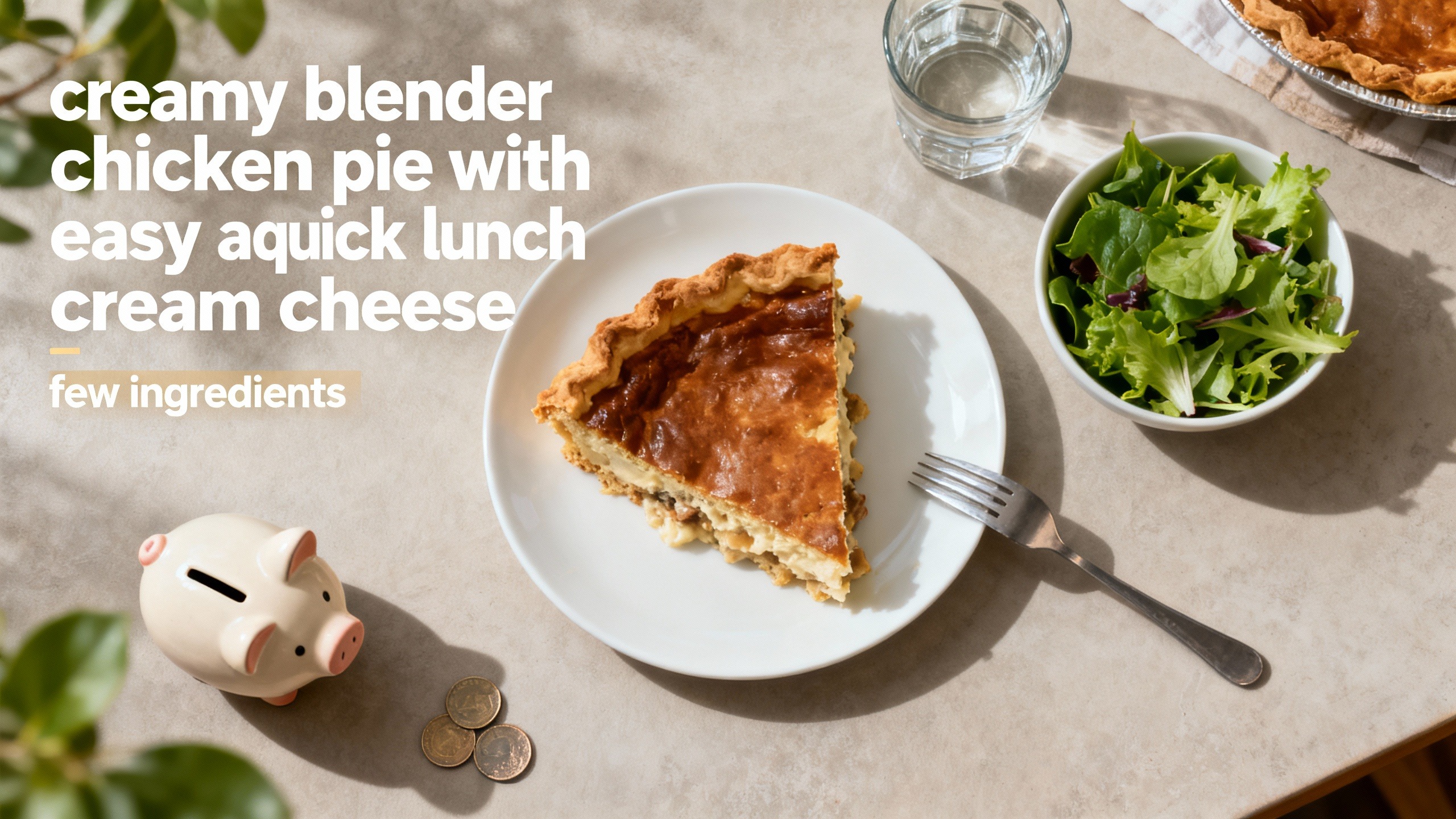 Torta de frango de liquidificador fácil e econômica servida no almoço, com salada, representando refeição prática e acessível